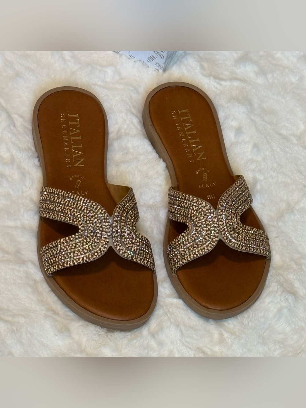 Italian Shoemakers Brown Crystal Slide Sandals